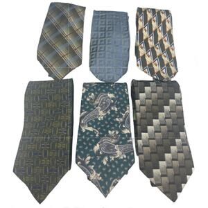 Lot of 6 Gold Brown Green Striped Plaid Vintage and Modern Mens Neck Ties